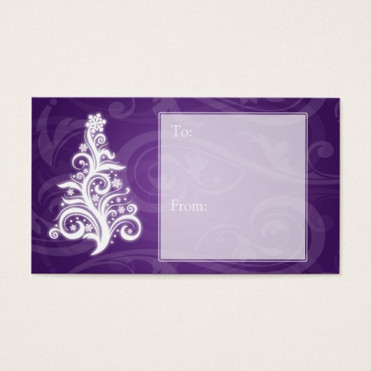 Holiday Gift Label Swirly Christmas Tree Paarse Visitekaartjes (Voorkant)