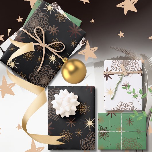 Holiday Gift Wrap Assortment - Modern Gold Pattern Inpakpapier Vel