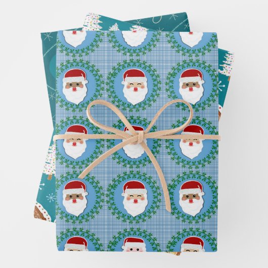 Holiday Gift Wrap Trio in blauw en rood Inpakpapier Vel (In situ)