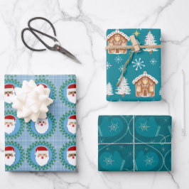 Holiday Gift Wrap Trio in blauw en rood Inpakpapier Vel