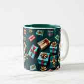 Holiday Gifts Stylish Wrap Gold Blue Red  Tweekleurige Koffiemok (Voorkant rechts)