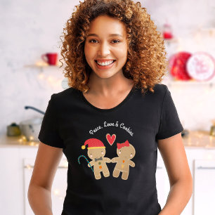 Holiday Gingerbrood Boy Girl Peace Love Cookies T-shirt
