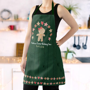 Holiday Gingerbrood Girl Baking Creish Green Wood Schort