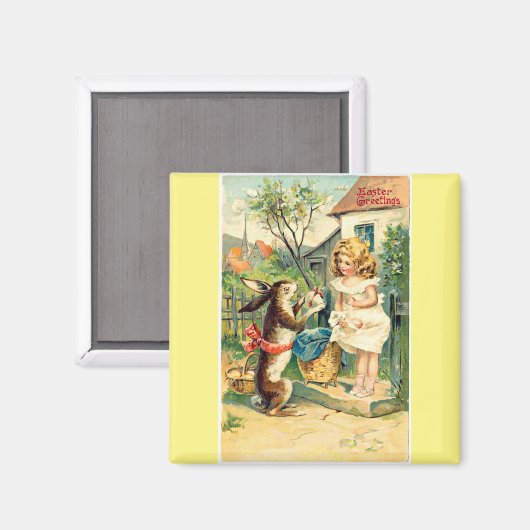 Holiday Girl & Bunny  Easter Magnet (Voorkant / Achterkant)