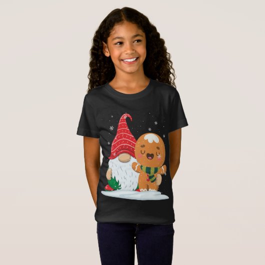 Holiday Gnome met Candy Cane en Gingerbrood Chri T-shirt (Voorkant volledig)