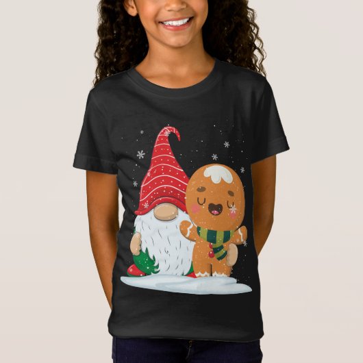 Holiday Gnome met Candy Cane en Gingerbrood Chri T-shirt (Voorkant)