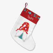 Holiday Gnome Modern Red Leaf Border Naam Schattig Kleine Kerstsok (Voorkant (Hangend))
