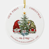 Holiday Gnomen Eerste Kerstmis Mr. en Mrs. Foto Keramisch Ornament (Voorkant)