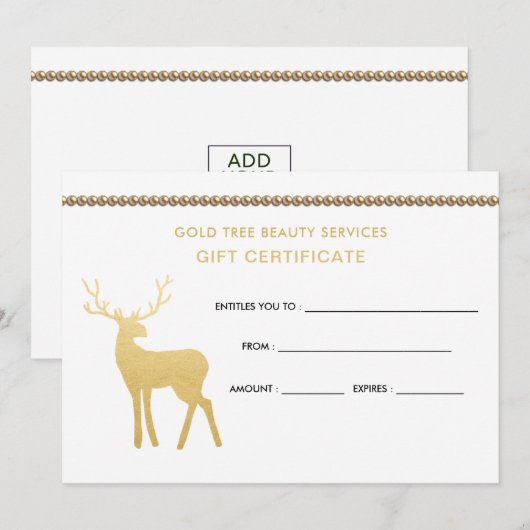 Holiday Gold Antler Stag | Cadeaubon (Voorkant / Achterkant)