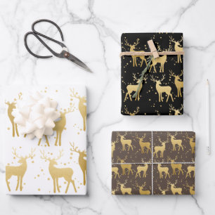 Holiday Gold Antler Stag Pattern Modern Inpakpapier Vel