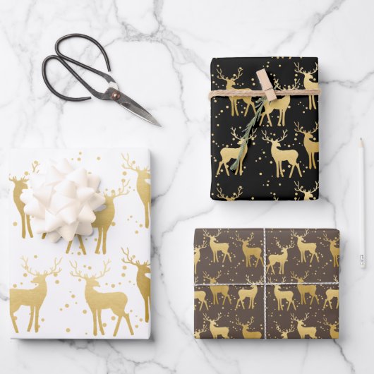 Holiday Gold Antler Stag Pattern Modern Inpakpapier Vel (Voorkant)