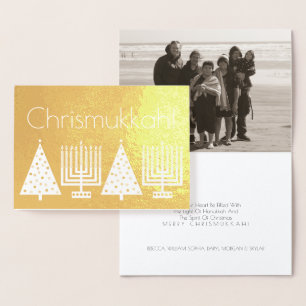 Holiday Gold Chrismukkah Voeg uw foto toe Modern Folie Kaarten