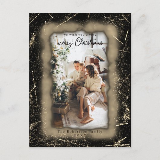 Holiday Gold Glitter Framed Photo Merry Kerstmis Briefkaart (Voorkant)