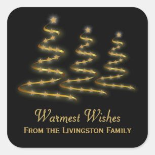 Holiday Gold Lint Gestileerde Kerstbomen Zwart Vierkante Sticker