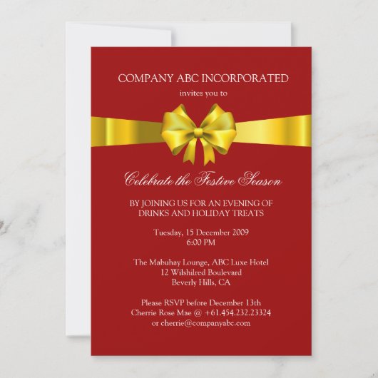 Holiday Gold Ribbon Illustration Corporate Party Kaart (Voorkant)