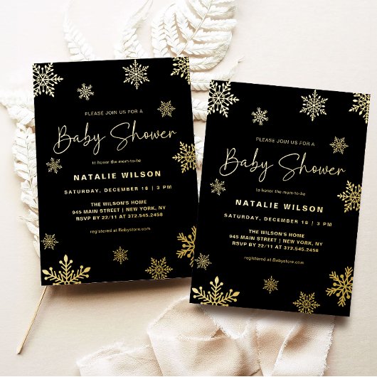 Holiday Gold Snowflake Winter Baby shower Folie Uitnodiging