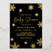 Holiday Gold Snowflake Winter Baby shower Folie Uitnodiging (Voorkant)