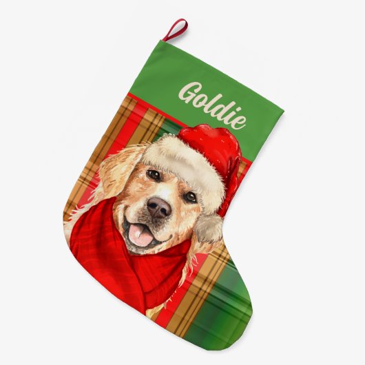 Holiday Golden Retriever en Play met de naam van D Grote Kerstsok (Voorkant (Hangend))