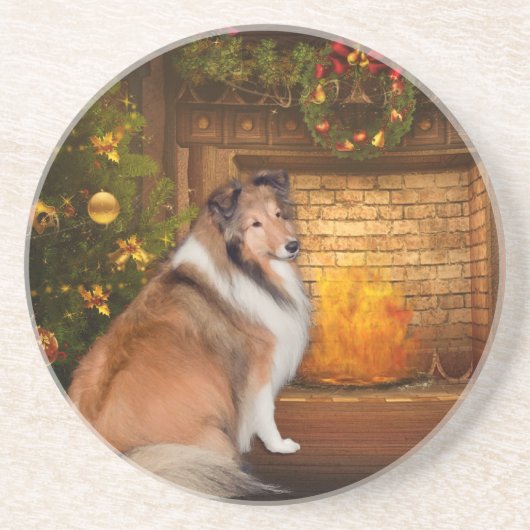 Holiday Grace Sheltie Zandsteen Onderzetter (Voorkant)