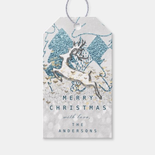 Holiday Gray Spark Harten kerstfeest Reindester Go Cadeaulabel (Voorkant)