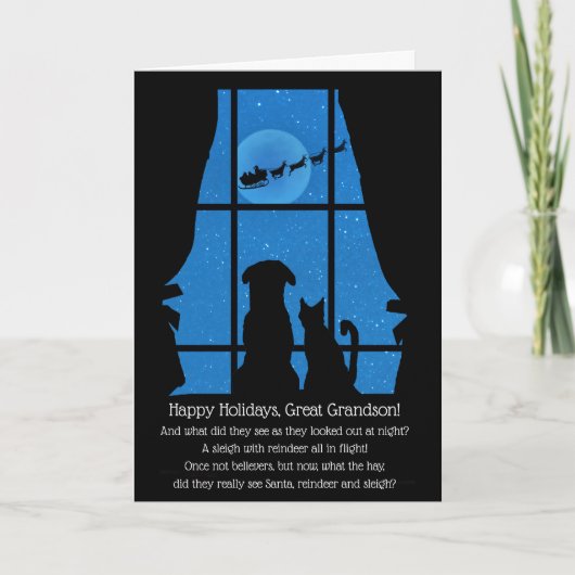 Holiday Great Grandson Cute Kerstmis Dog en Cat Kaart (Voorkant)