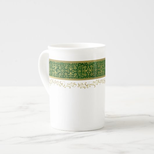 Holiday Green en Gold Bone China Mok (Links)