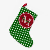 Holiday Green en Red Polka Dot Monogram Kleine Kerstsok (Voorkant (Hangend))