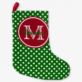 Holiday Green en Red Polka Dot Monogram Kleine Kerstsok (Voorkant)