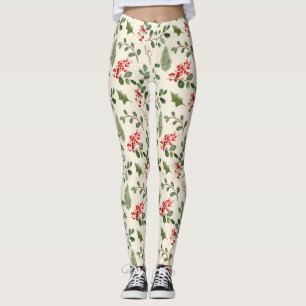 Holiday Green Holly Red Berry kerst Patroon Leggings