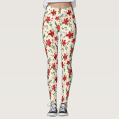 Holiday Green Holly Red Floral Kerstmis Pattern Leggings (Voorkant)