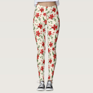 Holiday Green Holly Red Floral Kerstmis Pattern Leggings