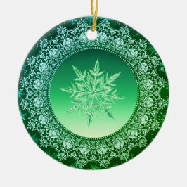 Holiday Green Ice Crystal Snowflake Keramisch Ornament