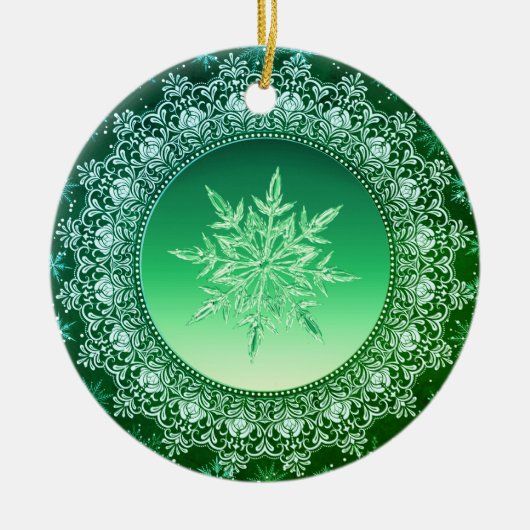 Holiday Green Ice Crystal Snowflake Keramisch Ornament (Voorkant)