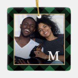 Holiday Green Play met Monogram Kerstmis Keramisch Ornament