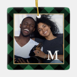 Holiday Green Play met Monogram Kerstmis Keramisch Ornament
