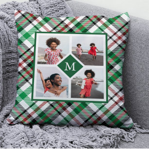 Holiday Green Pset Photo Collage en Monogram Kussen