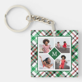 Holiday Green Pset Photo Collage en Monogram Sleutelhanger