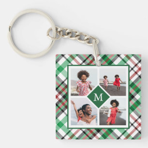 Holiday Green Pset Photo Collage en Monogram Sleutelhanger