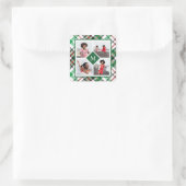 Holiday Green Pset Photo Collage en Monogram Vierkante Sticker (Tas)