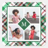 Holiday Green Pset Photo Collage en Monogram Vierkante Sticker (Voorkant)