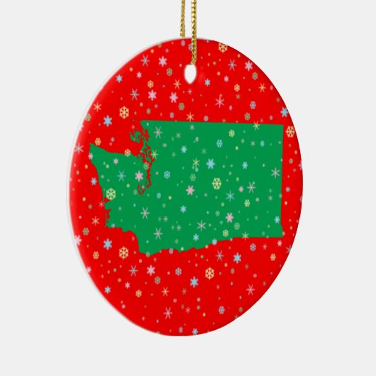 Holiday Green Red Map of Washington State Snow Keramisch Ornament (Rechts)