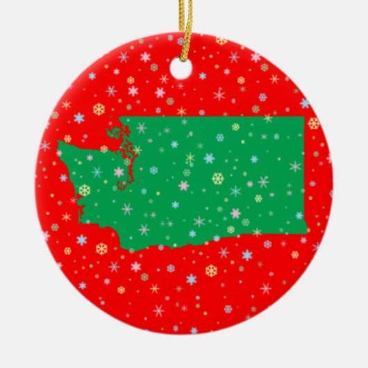 Holiday Green Red Map of Washington State Snow Keramisch Ornament (Voorkant)