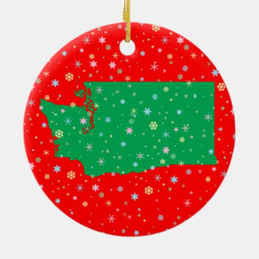 Holiday Green Red Map of Washington State Snow Keramisch Ornament (Achterkant)
