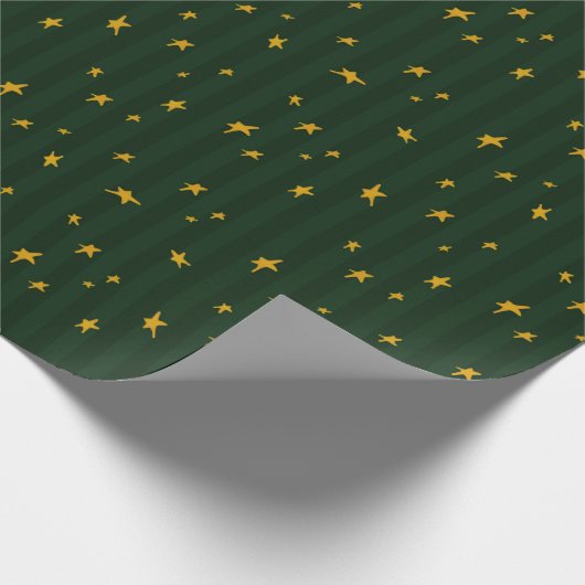 Holiday Green Yellow Star Stripe Christmas Cadeaupapier (Hoek)