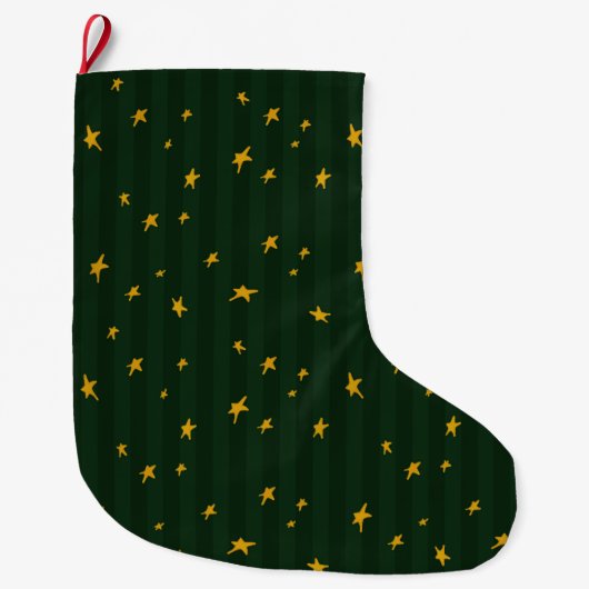Holiday Green Yellow Star Stripe Christmas Grote Kerstsok (Voorkant)