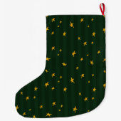 Holiday Green Yellow Star Stripe Christmas Grote Kerstsok (Achterkant)