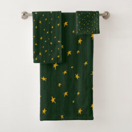Holiday Green Yellow Stripe Star Christmas  Bad Handdoek
