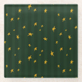 Holiday Green Yellow Stripe Star Christmas  Glazen Onderzetter (Voorkant)