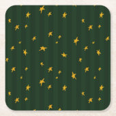Holiday Green Yellow Stripe Star Christmas  Kartonnen Onderzetters (Voorkant)
