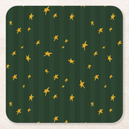 Holiday Green Yellow Stripe Star Christmas  Kartonnen Onderzetters